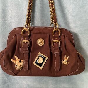 Brown Designer Handbag with Gold Accents